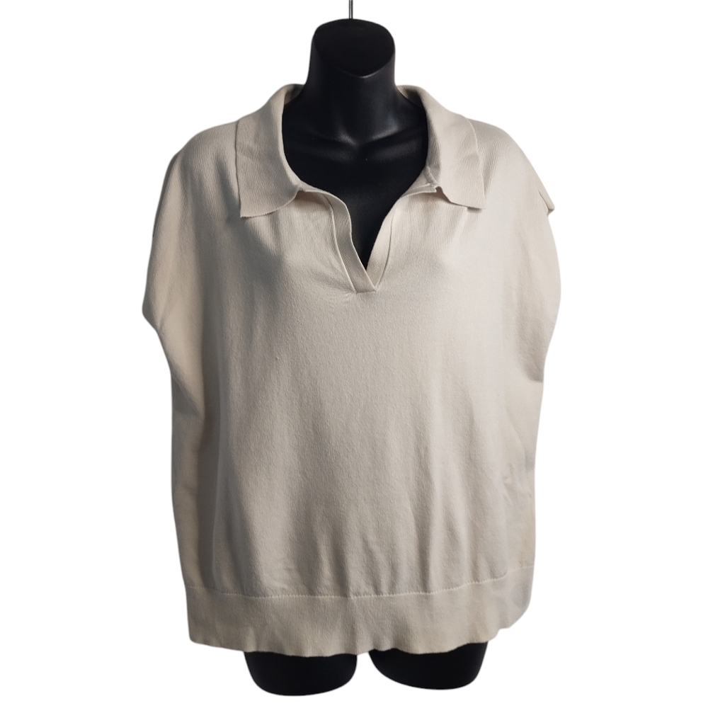DKNY Women's Beige Modern Fit Sleeveless Collared Sweater Vest Size L/G